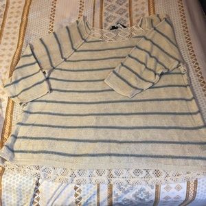 NWT *Torrid* blue striped/oatmeal lace pullover